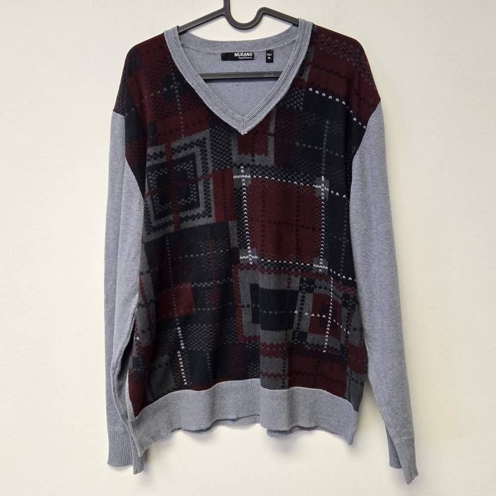 Murano Liquid Luxury Print Sweater Gray Red XL